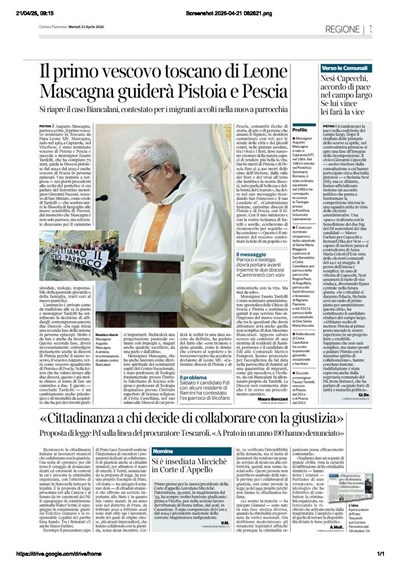 Rassegna Stampa - Don Augusto Mascagna nuovo vescovo di Pistoia e Pescia